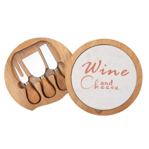 Acacia Wood and Ceramic Cheese Board Set