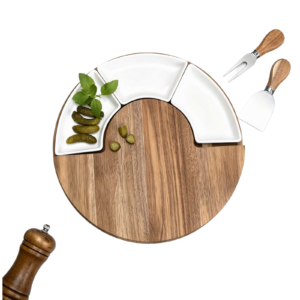 Acacia Wood and Ceramic Cheese Board Set