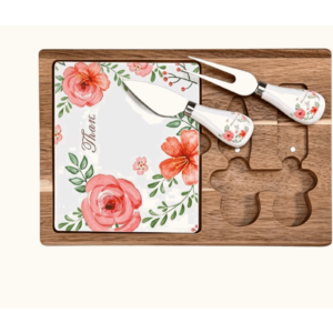 Acacia Wood and Ceramic Cheese Board Set