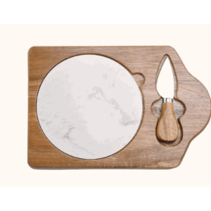 Acacia Wood and Ceramic Cheese Board Set