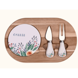 Acacia Wood and Ceramic Cheese Board Set - AC-CE-26