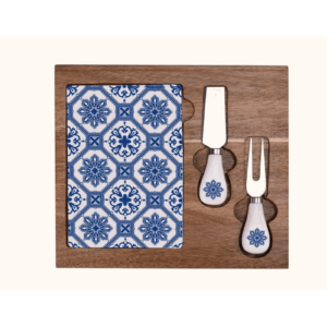 Acacia Wood and Ceramic Cheese Board Set