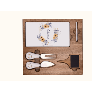 Acacia Wood and Ceramic Cheese Board Set