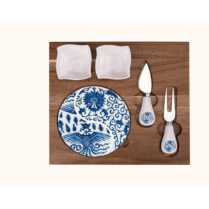 Acacia Wood and Ceramic Cheese Board Set