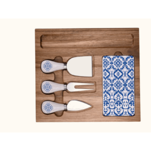 Acacia Wood and Ceramic Cheese Board Set