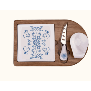 Acacia Wood and Ceramic Cheese Board Set
