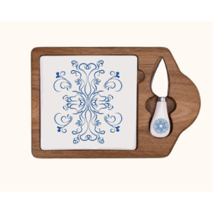 Acacia Wood and Ceramic Cheese Board Set