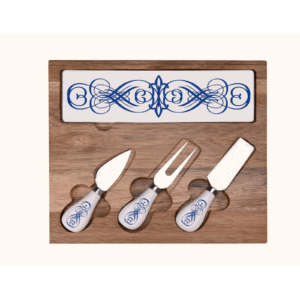 Acacia Wood and Ceramic Cheese Board Set
