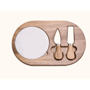 Acacia Wood and Ceramic Cheese Board Set