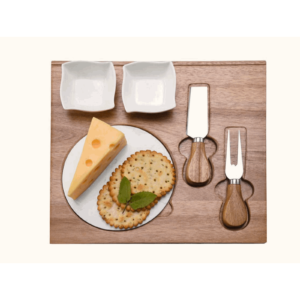 Acacia Wood and Ceramic Cheese Board Set