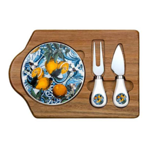 Acacia Wood and Ceramic Cheese Board Set
