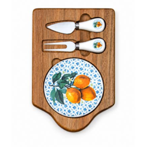 Acacia Wood and Ceramic Cheese Board Set