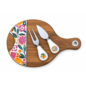 Acacia Wood and Ceramic Cheese Board Set