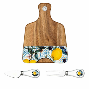 Acacia Wood and Ceramic Cheese Board Set