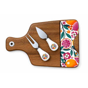 Acacia Wood and Ceramic Cheese Board Set