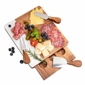 Acacia Wood and Ceramic Cheese Board Set