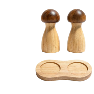 Acacia and Rubber Wood Salt & Pepper Mill Set with Stand - AC-SP-06