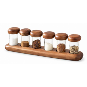 Acacia Wood Spice Rack Set with 6 Bottles - AC-SR-01